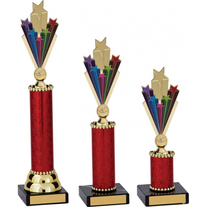 GYMNASTIC TROPHY  - METAL STARBURST DESIGN - CHOICE OF CENTRE AVAILABLE IN 3 SIZES